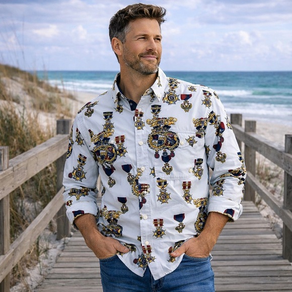 Tommy Hilfiger Other - Vintage Tommy Hilfiger Crest Print Button Down Shirt 90s All Over Cotton M